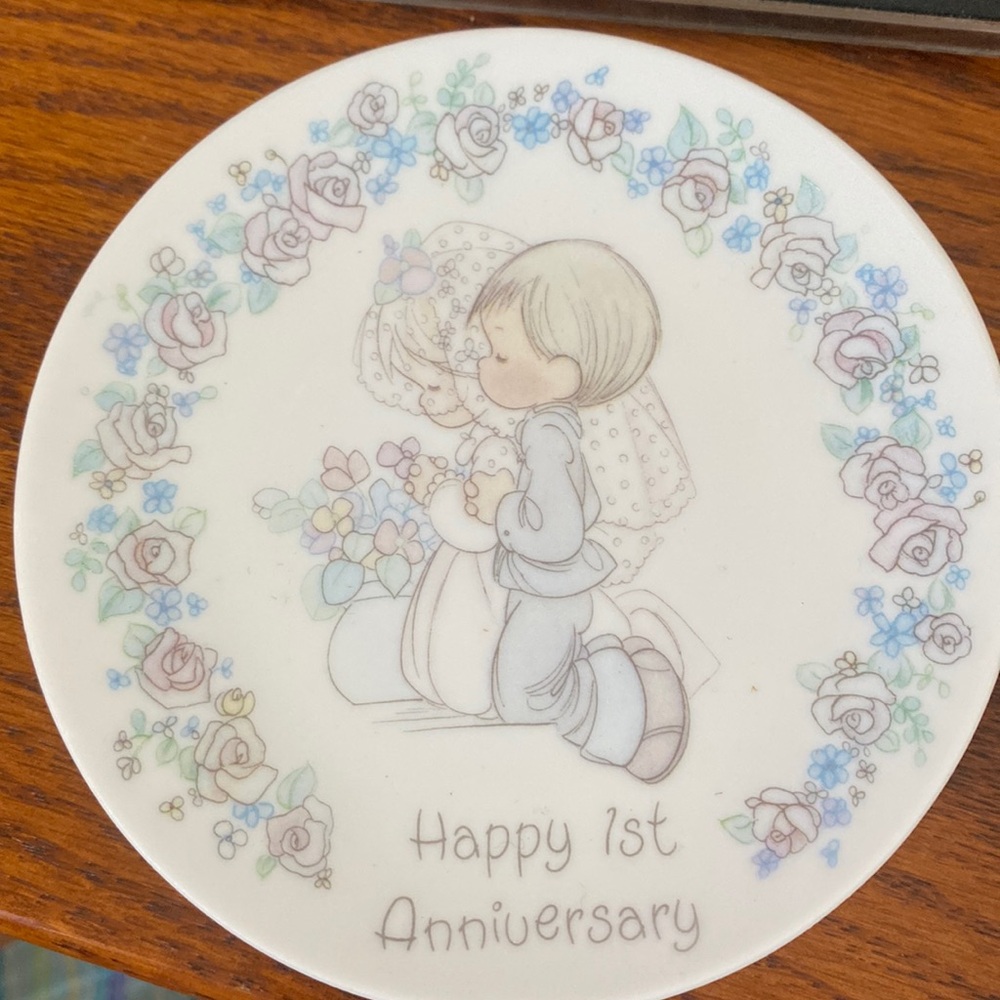 1989 miniature Happy 1st Anniversary Plate Precious Moments